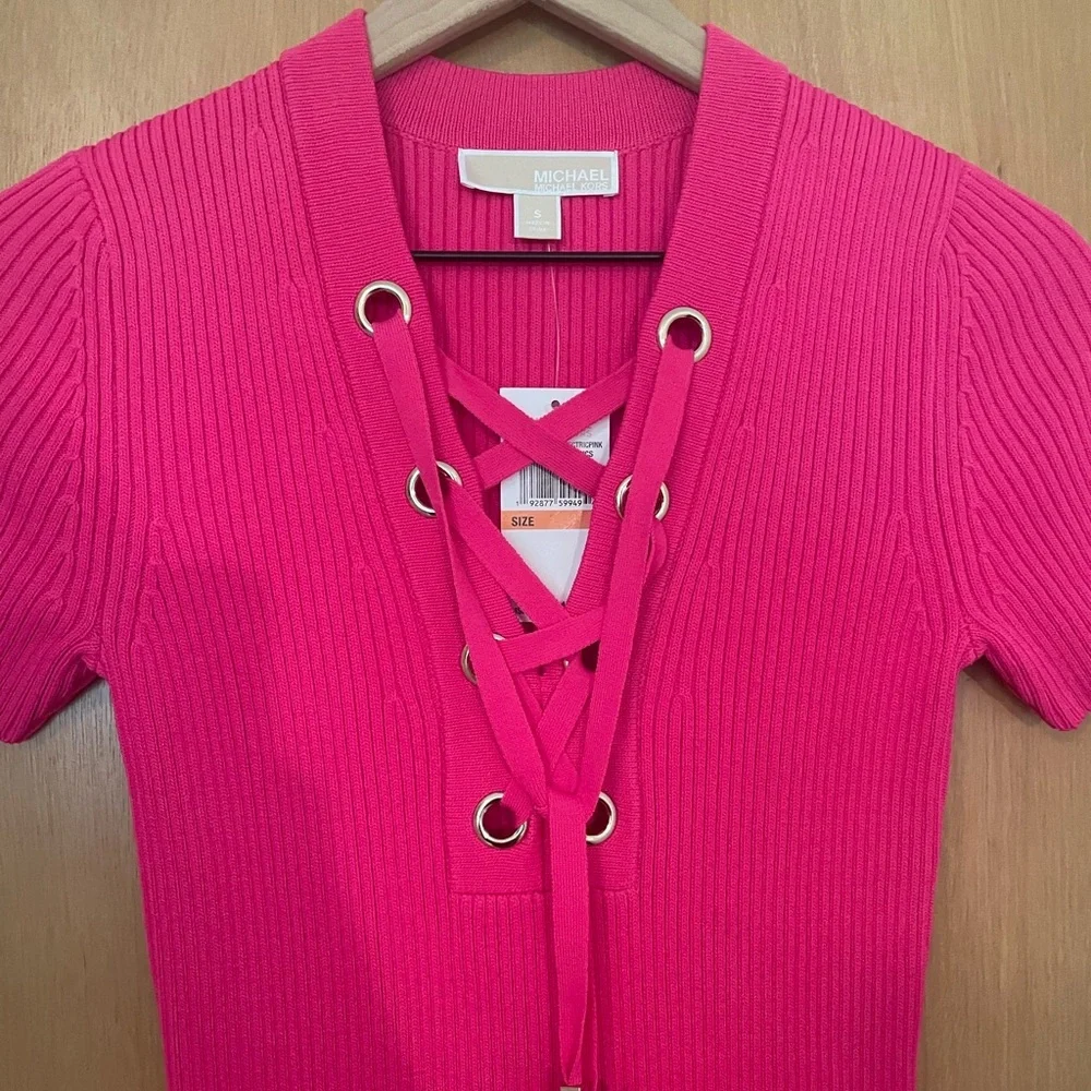 NWT Michael Kors Barbiecore Pink Preppy Bodycon Dress Size S.